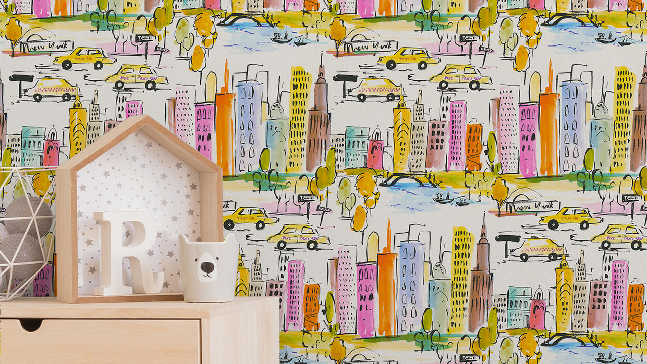 orange Boys wallpaper city modern children\'s yellow colourful Girls - 531 Wallpaper & 6 Création A.S.