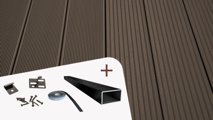 Complete set TitanWood 5m hollow core plank grooved structure dark brown 55.5m² incl. Alu-UK