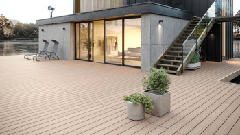 planeo WPC decking plank - solid plank cream - smooth/textured