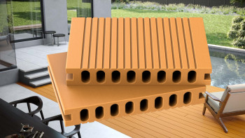 planeo WPC decking board - hollow chamber light brown - grooved/smooth