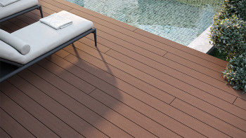 planeo WPC decking board - hollow chamber red-brown - grooved/smooth